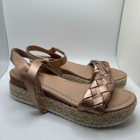 CUSHIONAIRE Women's woven espadrille wedge sandal 9 ROSE GOLD - Picture 1 of 7